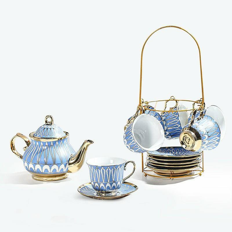 13 Pieces European Coffee Sets | Modern Tea Sets Golden Trim Collection Modern Tea Sets