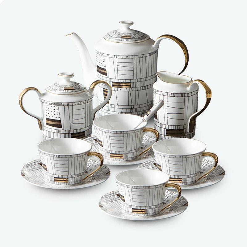 Architecture Bone China Gold Trim Tea Set | Modern Tea Sets Golden Trim Collection Modern Tea Sets