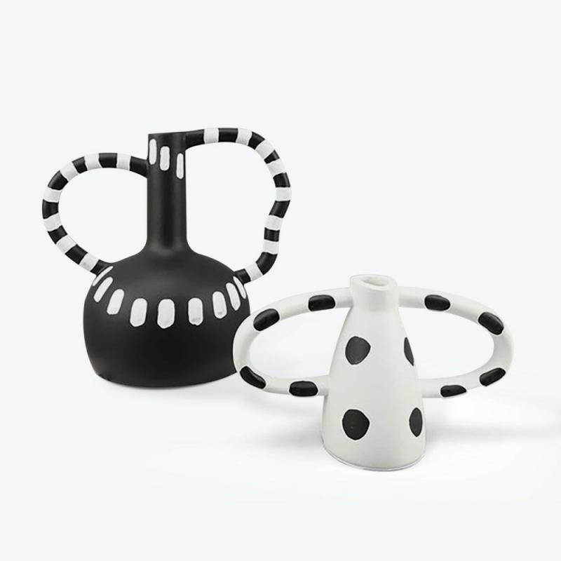 Black and White Spots Twisted Ceramic Vase | Decorative Sculpture Vase Decorative Sculpture Vase Decorative Sculpture Vase