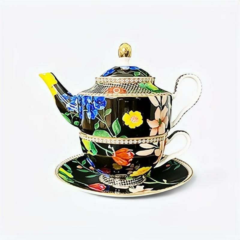 Black Floral Hand Painted Tea Set | Modern Tea Sets Modern Tea Sets Modern Tea Sets