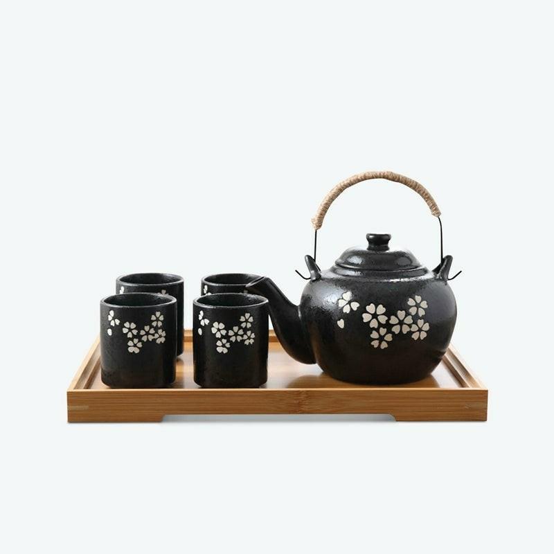 Black Japanese Kungfu Tea Set | Japanese Tea Sets Flower & Plants Collection Japanese Tea Sets