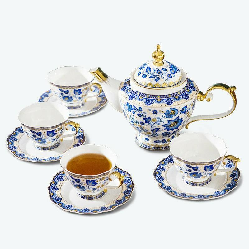 Blue And White Floral Bone China Coffee & Tea Set | English Tea Sets English Tea Sets English Tea Sets