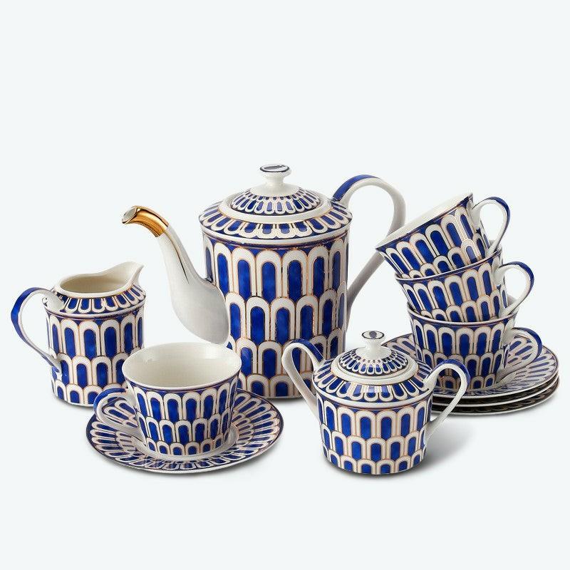 Blue Glazed Hand-Painted Gold Lined Tea Set | Modern Tea Sets Golden Trim Collection Modern Tea Sets