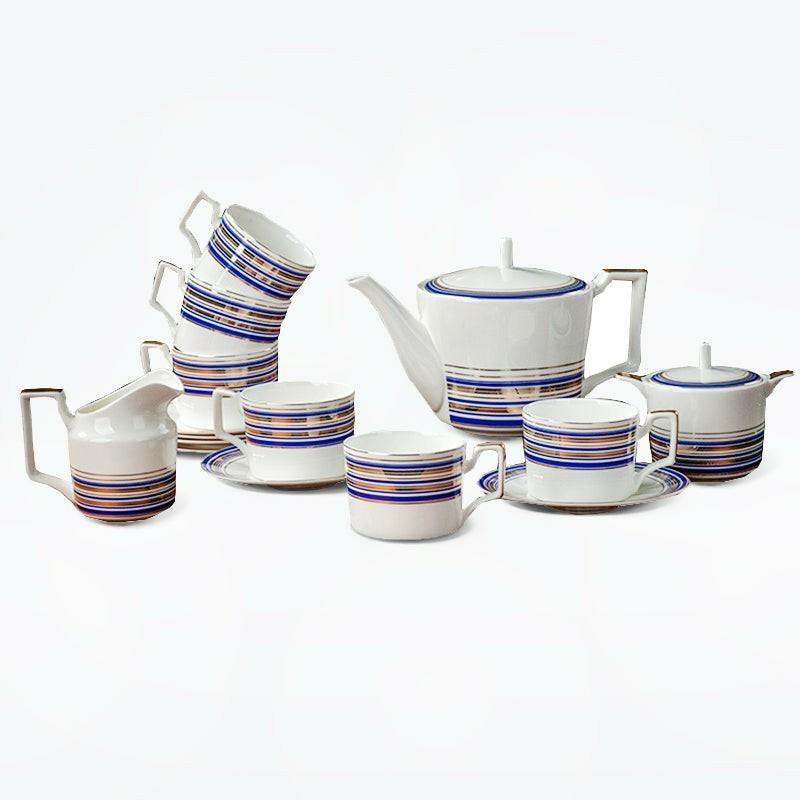 Blue Gold Stripe Bone China Tea Set | English Tea Sets English Tea Sets English Tea Sets