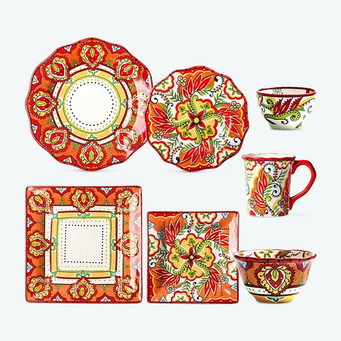 Bohemian Dinnerware Red Plates Bowls Mug | Dinner Sets Dinner Sets Dinner Sets