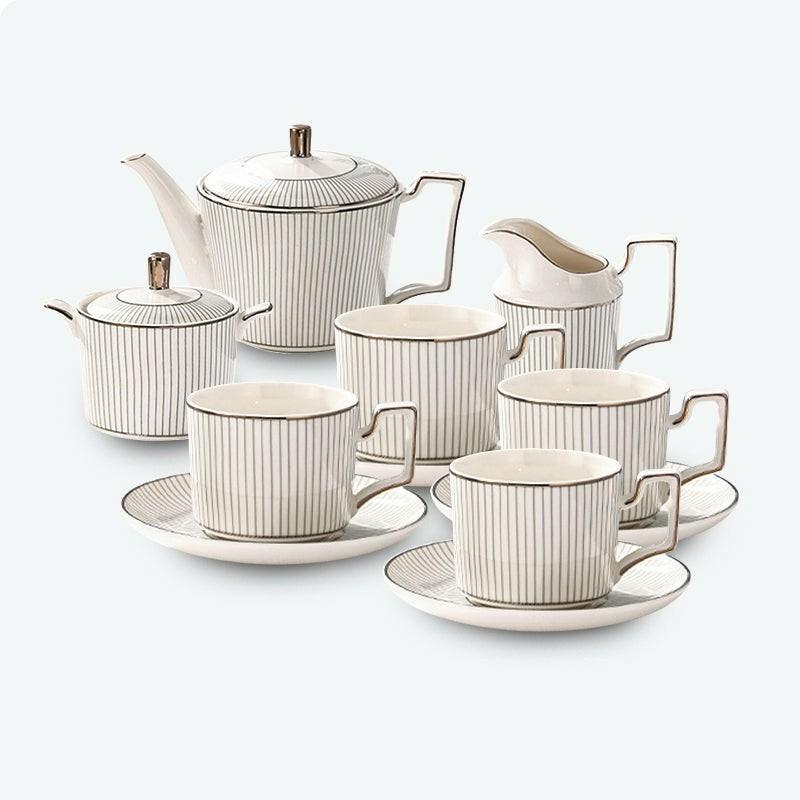 Bone China Silver Stripes Tea Set | Modern Tea Sets Golden Trim Collection Modern Tea Sets