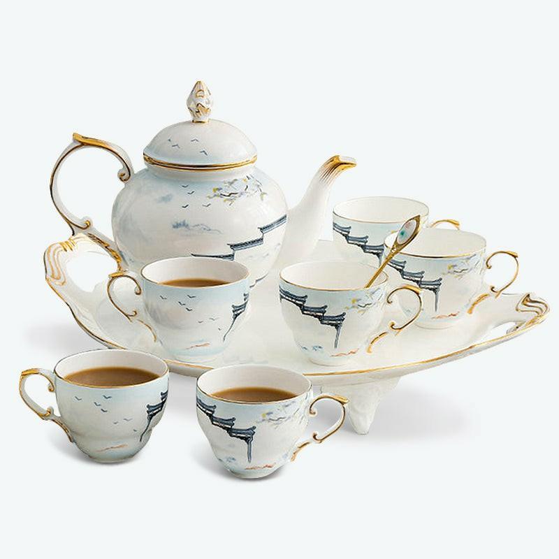 Building With Lake Bone China Tea Set | English Tea Sets English Tea Sets English Tea Sets