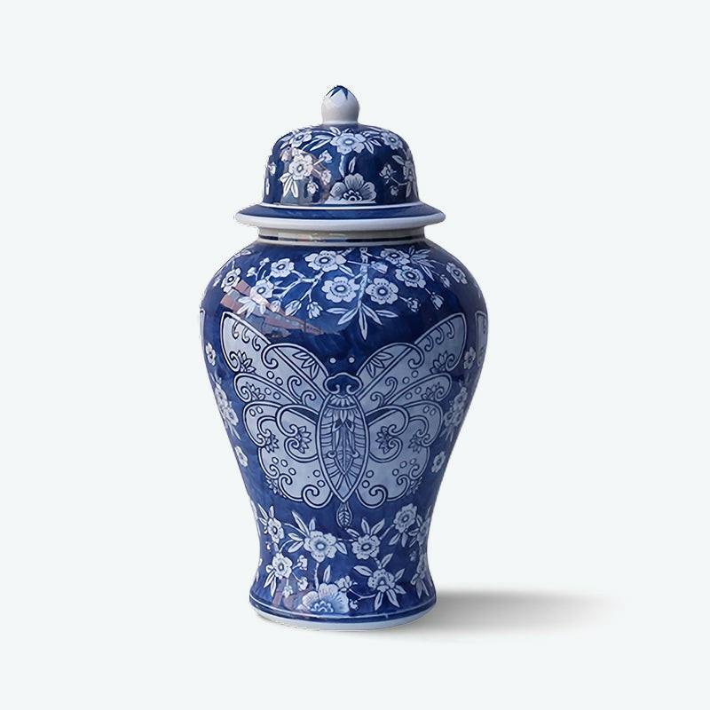 Butterfly Blue and White Porcelain Ginger Jar | Blue And White Porcelain Vase Blue And White Porcelain Vase Blue And White Porcelain Vase