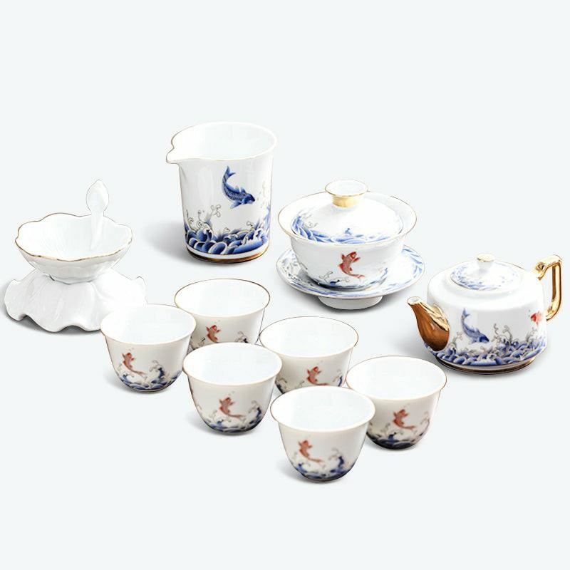 Carp and Sea Porcelain Kung Fu Tea Set | Kung Fu Tea Sets Kung Fu Tea Sets Kung Fu Tea Sets