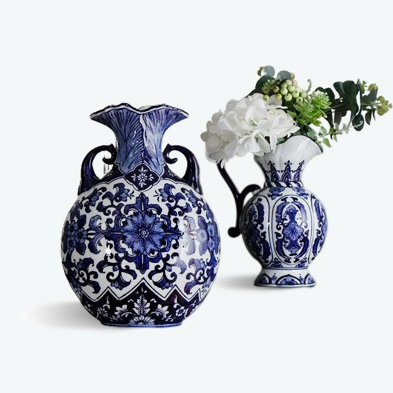 Chinese Blue Floral Porcelain Vase with Handle | Bud Vase Bud Vase Bud Vase