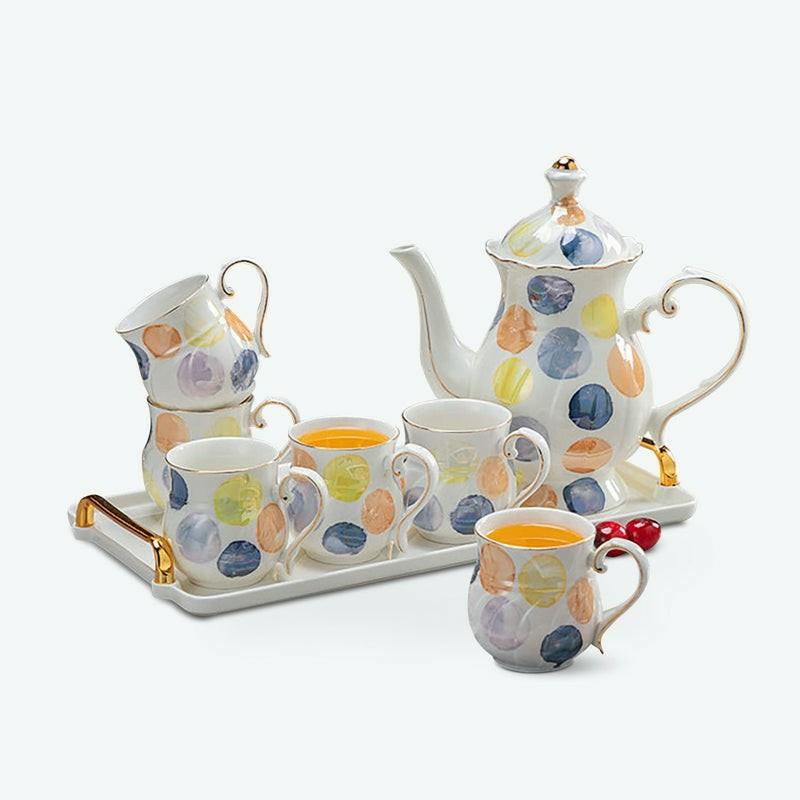 Colorful Circle Tea Set with Golden Rim | Modern Tea Sets Modern Tea Sets Modern Tea Sets