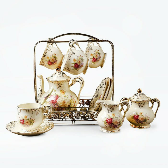 European Rose Ivory Porcelain Coffee Set | English Tea Sets English Tea Sets English Tea Sets