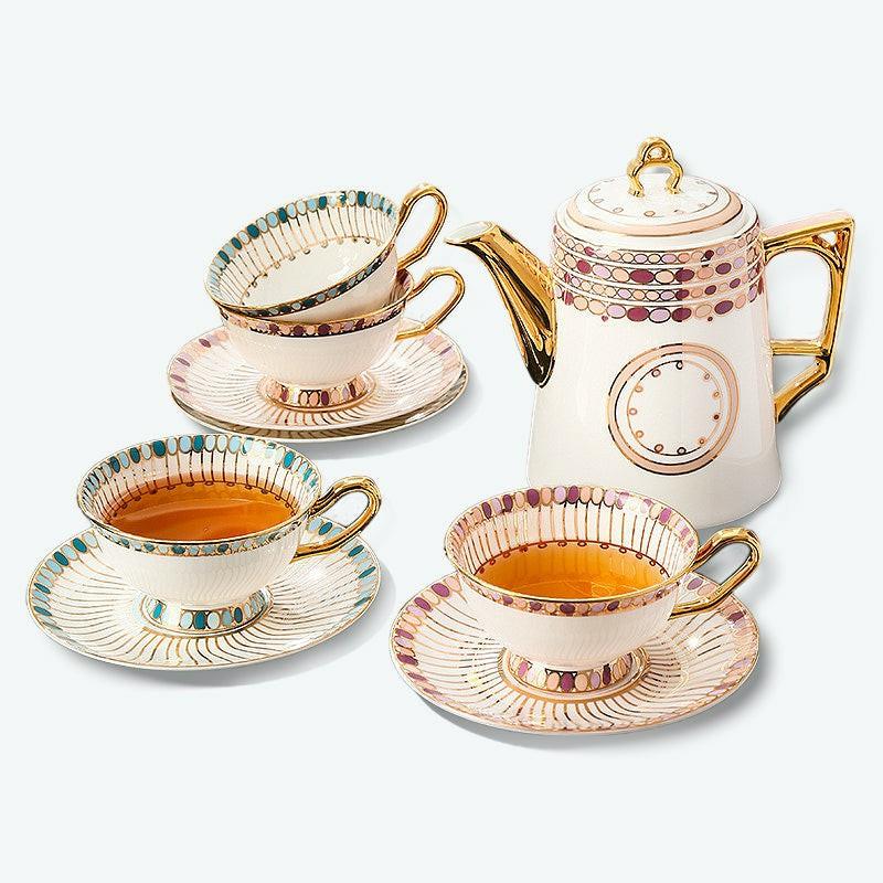 Gem Pattern Bone China Gold Trim Tea Set | Modern Tea Sets Golden Trim Collection Modern Tea Sets