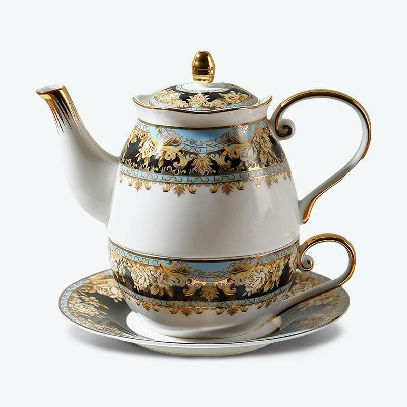 Gold Flower Bone China Tea Set for One Set | Modern Tea Sets Golden Trim Collection Modern Tea Sets