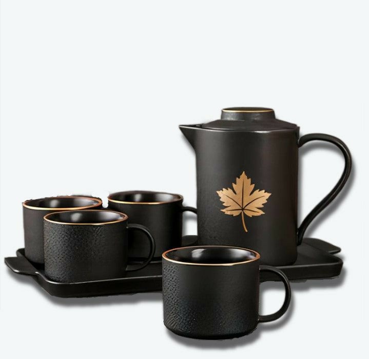 Gold Ring Dotted Black Frosted Tea Set | Modern Tea Sets Golden Trim Collection Modern Tea Sets