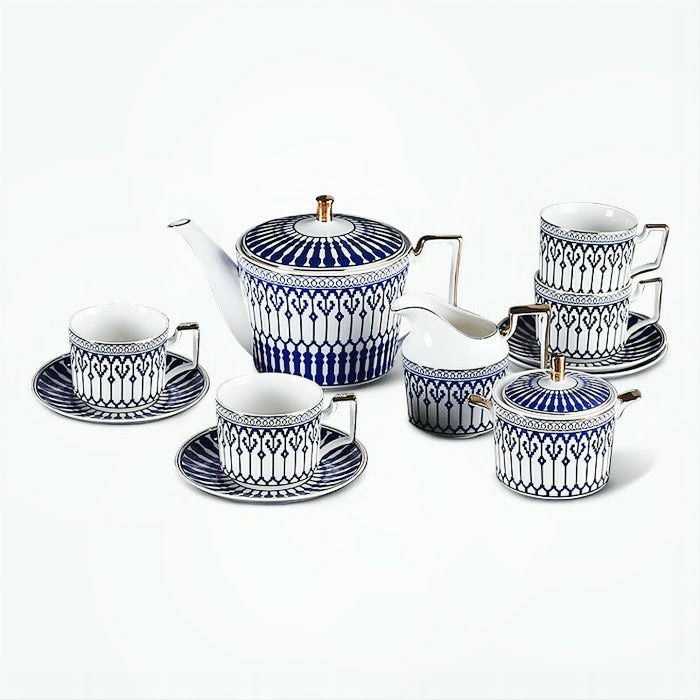 Gold Trim Blue Lined Afternoon Tea Set | Modern Tea Sets Golden Trim Collection Modern Tea Sets