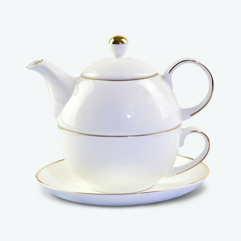 Gold Trim Bone China White Tea Set for One Set | Modern Tea Sets Golden Trim Collection Modern Tea Sets