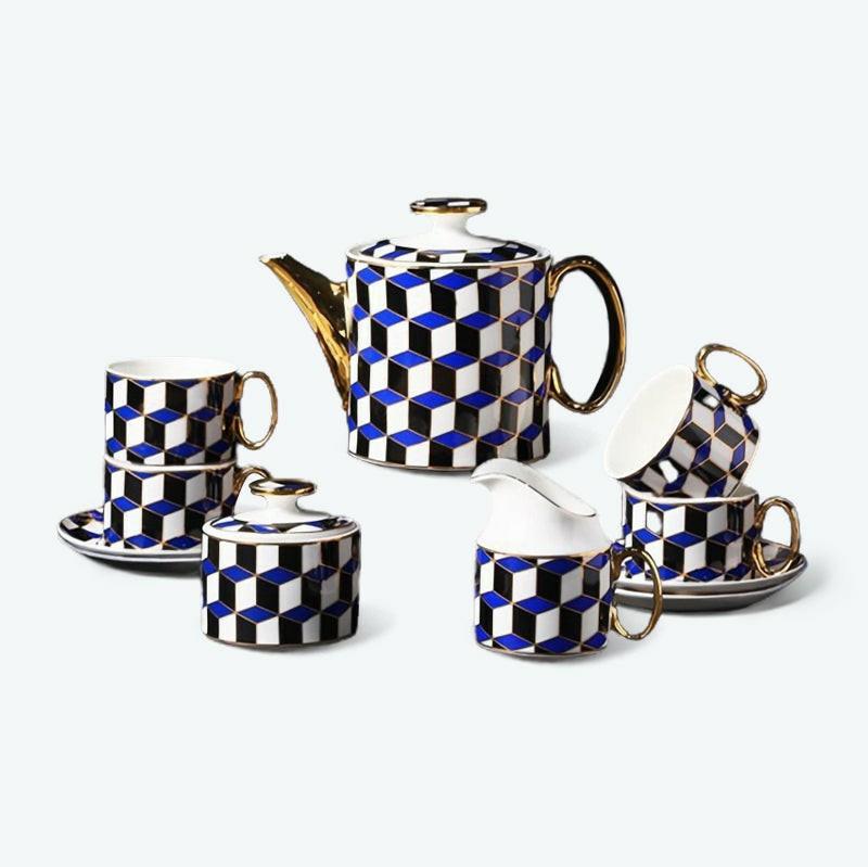 Gold Trim Geometric Afternoon Tea Set | Modern Tea Sets Golden Trim Collection Modern Tea Sets