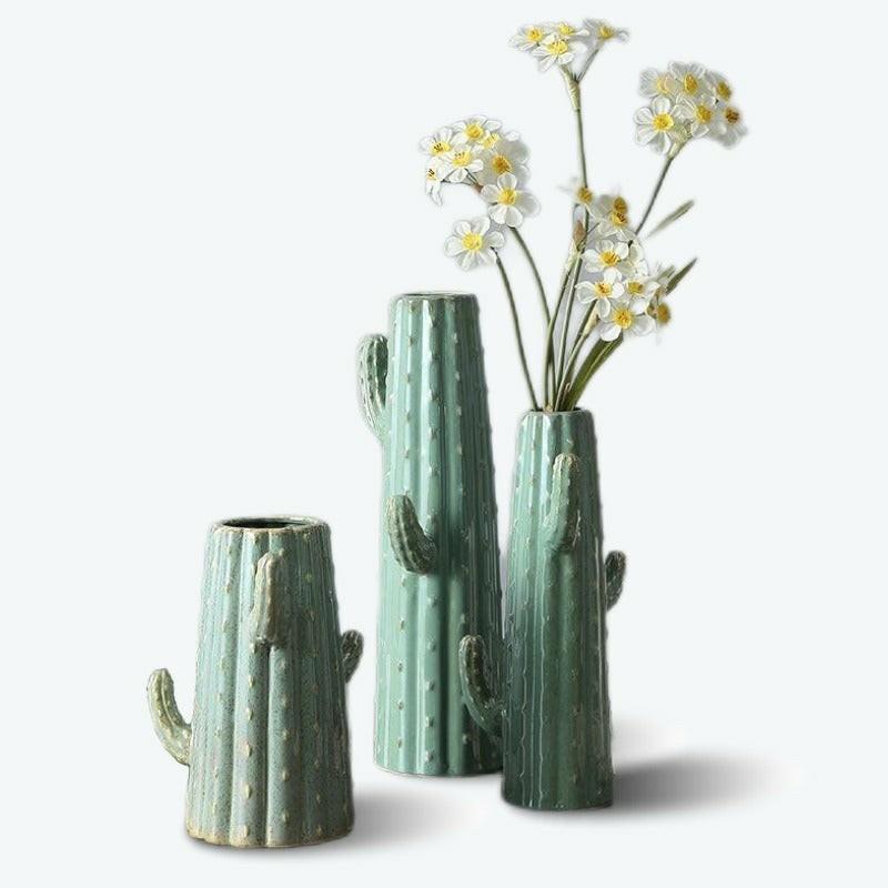 Green Glaze Cactus Ceramic Vase | Floor Vase Bud Vase Bud Vase