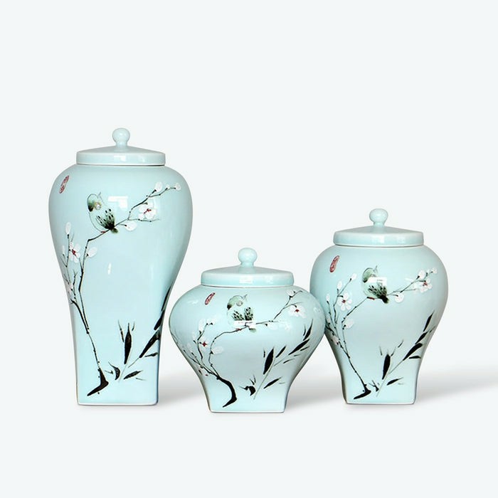 Hand-Painted Bird Design Porcelain Jar | Bud Vase Bud Vase Bud Vase