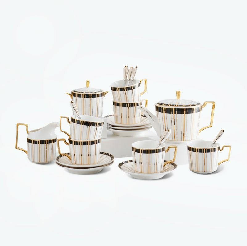 Hand-Painted Gold Striped Bone China Tea Set | Modern Tea Sets Golden Trim Collection Modern Tea Sets