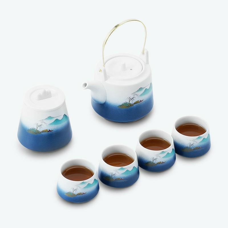 Japanese Style Ceramic Lifting Handle Tea Set | Japanese Tea Sets Flower & Plants Collection Japanese Tea Sets