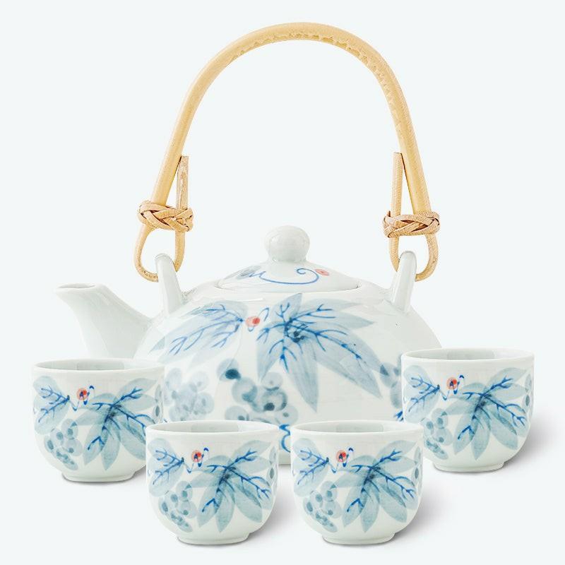 Japanese Style Hand-Painted Underglaze Tea Set | Japanese Tea Sets Flower & Plants Collection Japanese Tea Sets