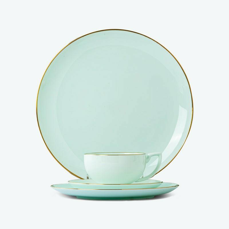 Jingdezhen Gold Trim Celadon Tea Set | Modern Tea Sets Golden Trim Collection Modern Tea Sets