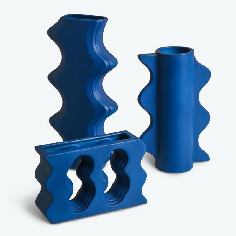 Klein Blue Geometric Ceramic Vase | Decorative Sculpture Vase Bud Vase Bud Vase