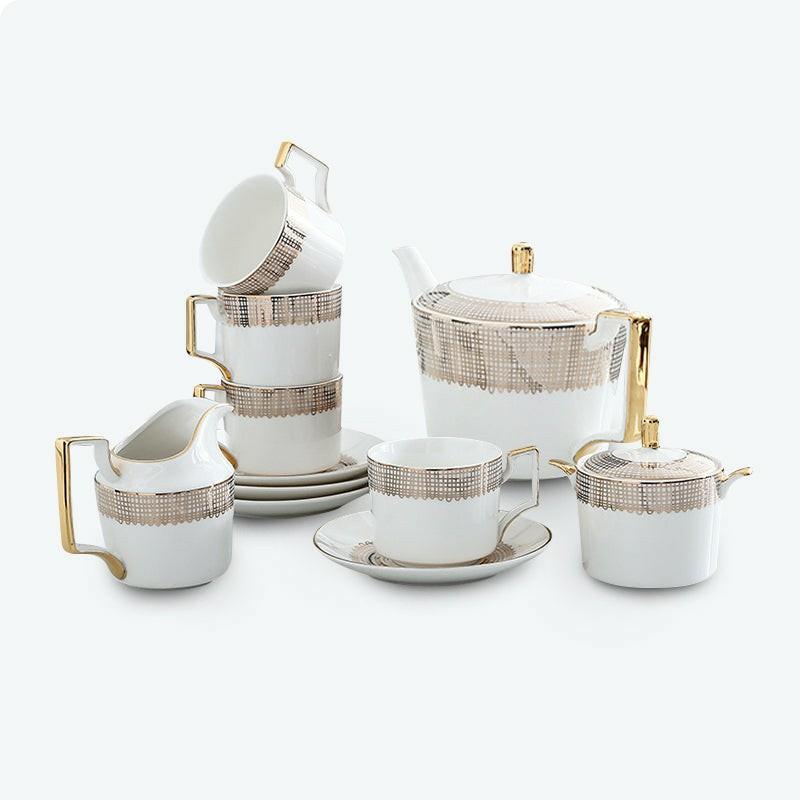 Modern Gold Trim Ceramic Tea Set | Modern Tea Sets Golden Trim Collection Modern Tea Sets