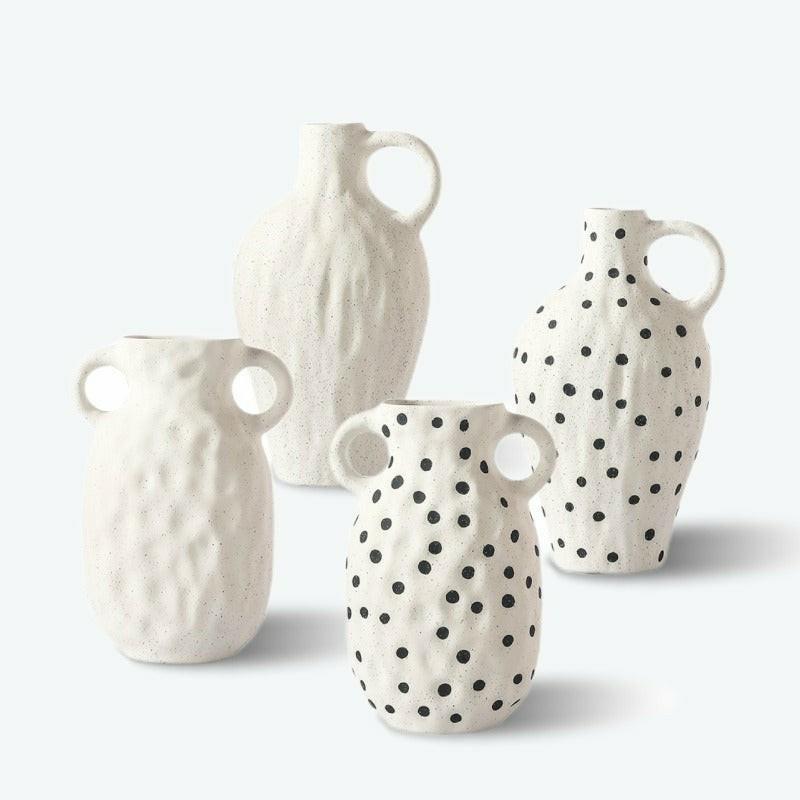 Nordic Frosted Matte Dot Ceramic Vase with Handle | Bud Vase Bud Vase Bud Vase