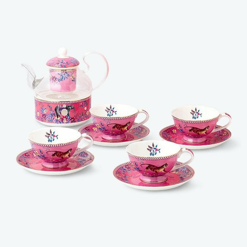 Pink Tiger Jungle Ceramic Tea Set | English Tea Sets English Tea Sets English Tea Sets