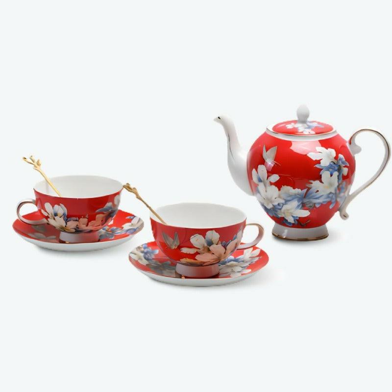 Red Peony Bone China Coffee & Tea Set | English Tea Sets English Tea Sets English Tea Sets