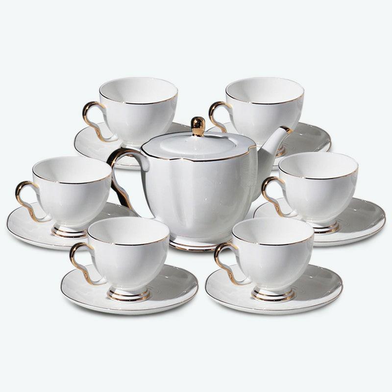 Simple White Bone China Tea Set | Modern Tea Sets Golden Trim Collection Modern Tea Sets