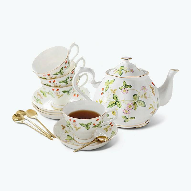 Strawberries and Leaves Bone China Tea Set | English Tea Sets English Tea Sets English Tea Sets