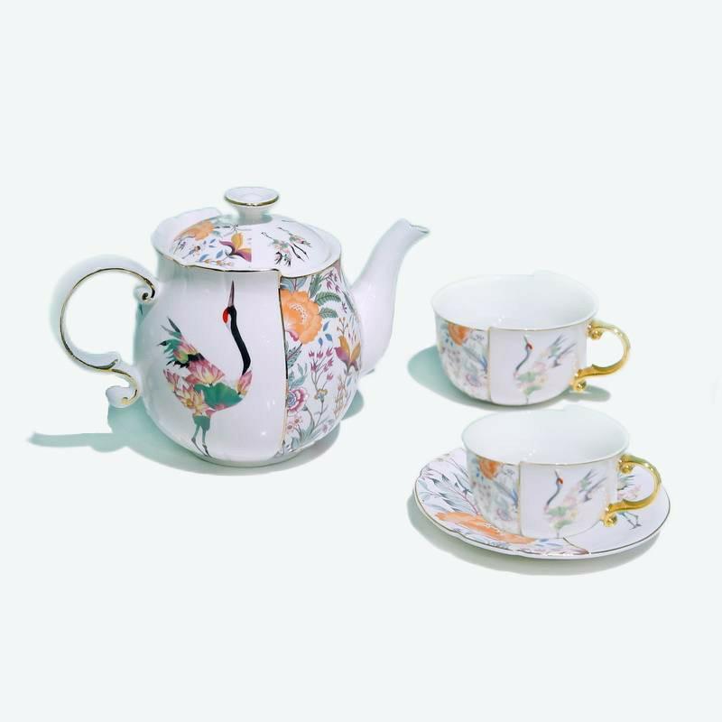 Two Sides Flower And Crane Tea Set | Modern Tea Sets English Tea Sets English Tea Sets