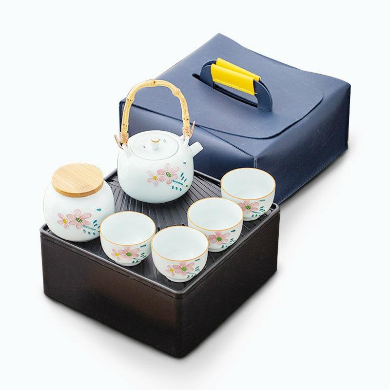 White Floral Ceramic Travel Kung Fu Tea Set | Kung Fu Tea Sets Kung Fu Tea Sets Kung Fu Tea Sets