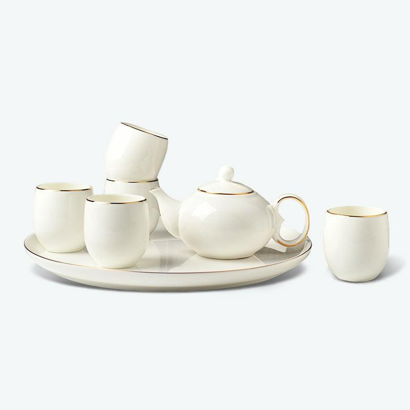 White with Gold Trim Ceramic Kung Fu Tea Set | Kung Fu Tea Sets Kung Fu Tea Sets Kung Fu Tea Sets