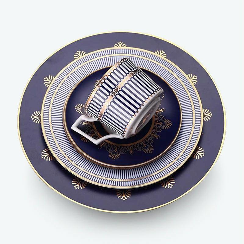 Blue Stripes Gold Rim Bone China Dinner Set with Coffee Cup,Dinner Plate | Plates Dinner Sets Dinner Sets